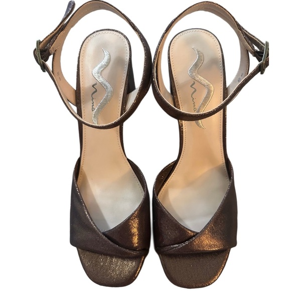 Nina Brown Sparkly Heels with Ankle Strap and Peep-Toe - Picture 2 of 5